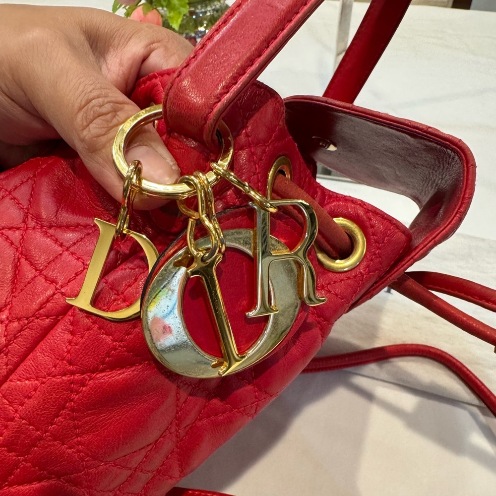 Dior Red Cannage Quilted Backpack/Bucket Handbag - Picture 12 of 17
